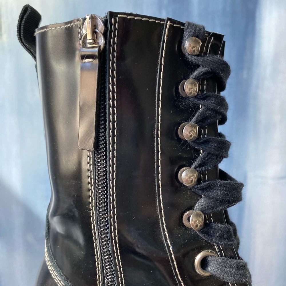 Acne Studios Black Leather Heeled Combat Boots Lug Sole Zip Made in Italy EU 39 - Picture 8 of 15